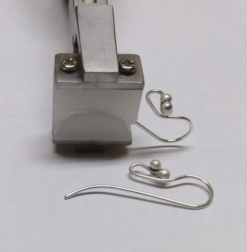 Judy Larson's Bali Style Earrings - , Contemporary Wire Jewelry, Stamping, Stamps, Butane Torch, Soldering, Solder, Drilling, Drill, Form the curve on the end of each ear wire